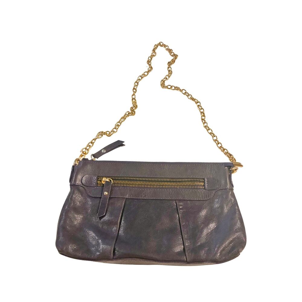 Pied A Terre Purple Italian Leather Gold Chain Shoulder Bag Clutch Wristlet